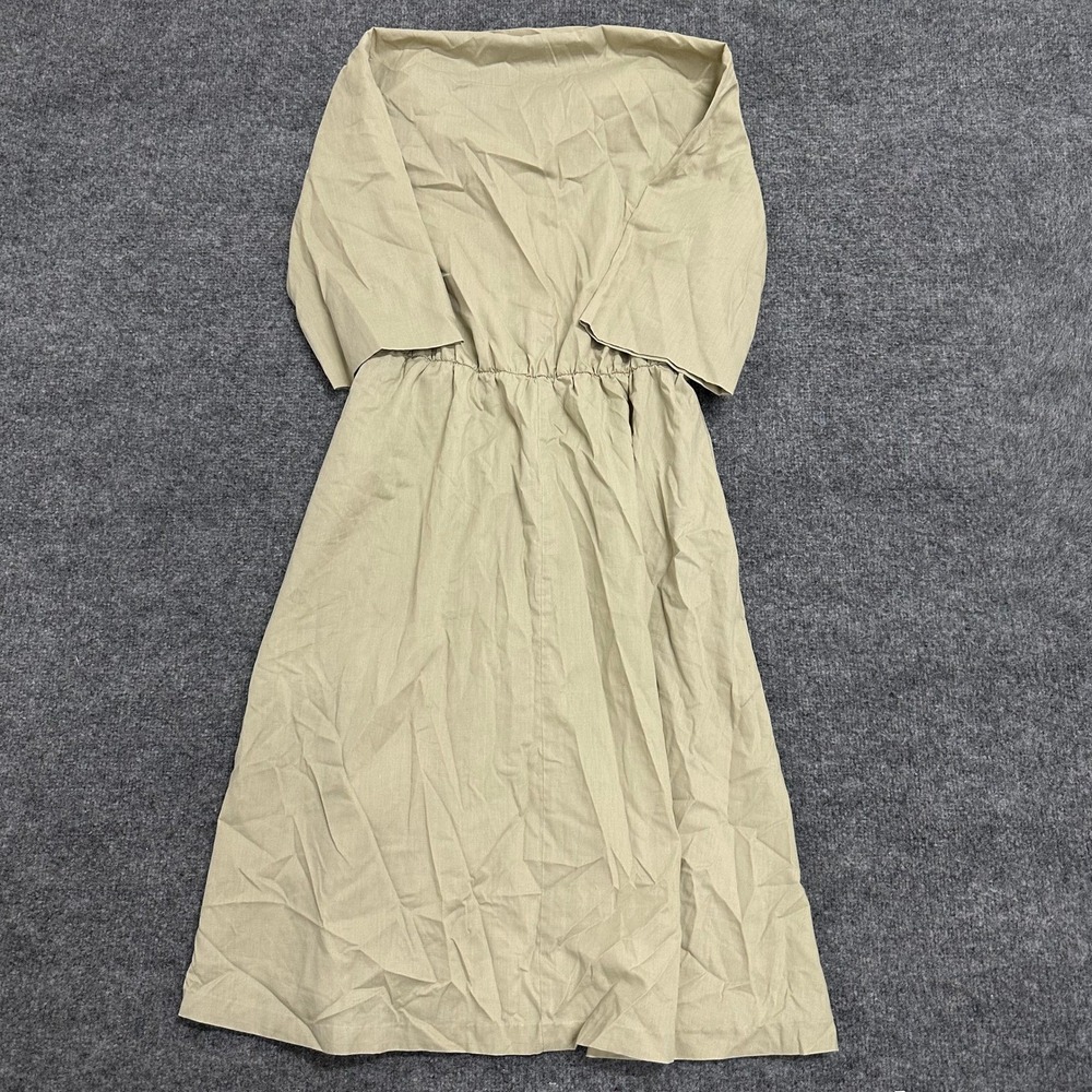 Blair Dress Womens Size 14 Beige Button Front Elastic Waist Casual Midi Shirt